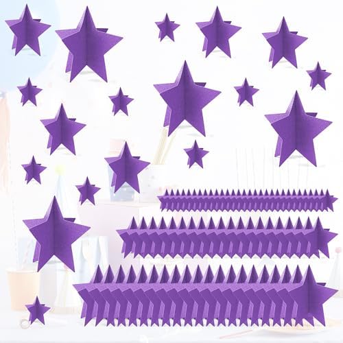 70 Pcs Star Centerpieces Purple Birthday Decorations for Women Girls Men 3D Glitter Star Party Decoration Princess Birthday Table Decor Party Supplies for Graduation Engagement Baby Shower by MISAKTEAM