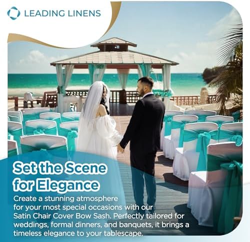 Leading Linens 100 pcs Turquoise 108"x8" Satin Bow Sash Chair Cover Decor - Image 3