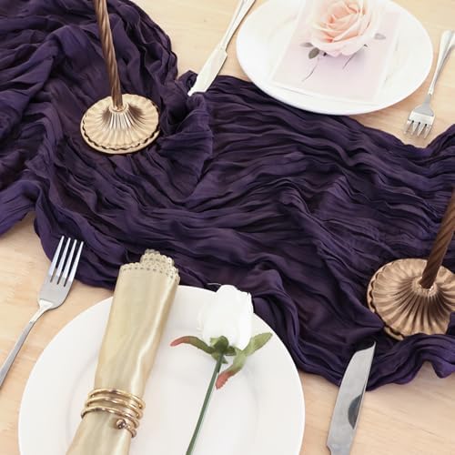 3 Pack Dark Purple Cheesecloth Table Runner 120 Inch Boho Wedding Decor - Image 5