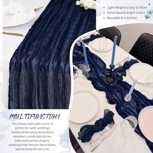 4 Pack Navy Blue Cheesecloth Table Runner 17x108 Inches Boho Home Decor - Image 5