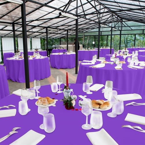 Ragnhild 16 Pack Purple Plastic Tablecloth for Round Tables, Premium Decorative Purple Disposable Table Cloths for Parties, Bulk Round Party Table Cover for Birthday Anniversary Graduation, 84 Inch - Image 7