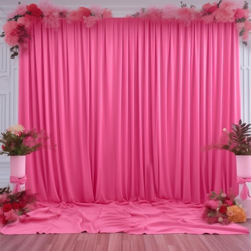 10x12ft Hot Pink Backdrop Curtain Panels for Parties - Wrinkle Free Polyester Photo Curtain Backdrop Wedding Back Drop Fabric Drapes for Party Decorations Background for Photography - Image 2