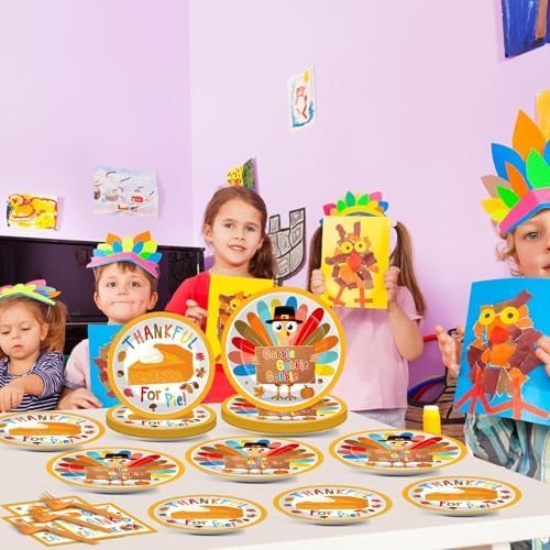 96Pcs Thanksgiving Party Plates and Napkins for Turkey Party Supplies Gobble Give Thanks Pie Disposable Tableware Set for Kids 24 Guests Dessert Dinnerware Autumn Party Decorations - Image 6
