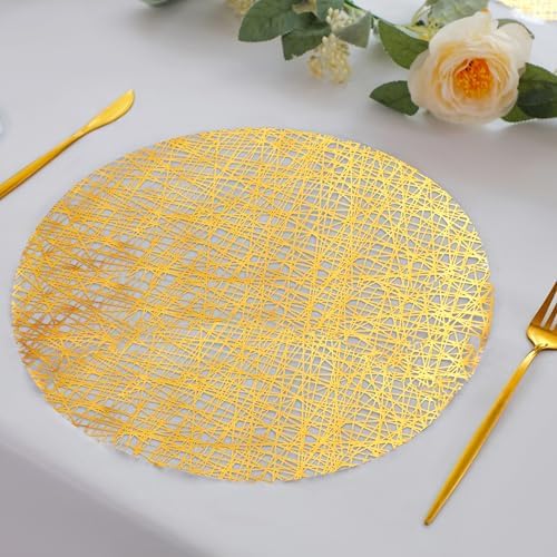 Snowkingdom Gold Placemats Set of 50, Gold Metallic Mesh Glitter Foil Place Mats 13 Inch Round Disposable Doilies for Dinning Table Fall Wedding Birthday Party Thanksgiving Christmas Decorations by Snowkingdom