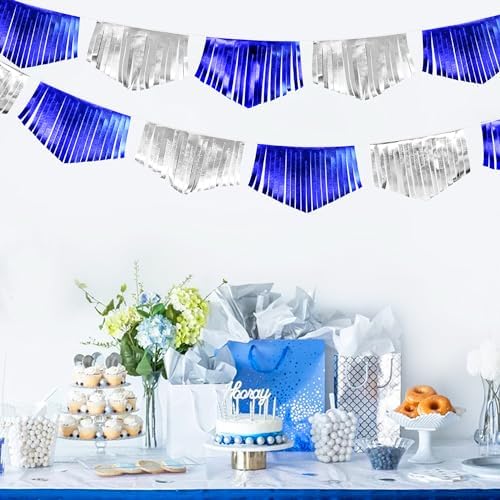 Royal Blue Silver Tassel Banner Metallic Fabric Pennant Bunting Flag for Graduation Birthday Retirement Bachelorette Engagement Wedding Bridal Shower Navy Nautical Ahoy Achor Party Decoration Supplies - Image 4