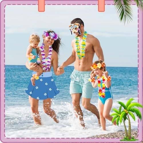Atonofun 80 PCS Leis for Luau Party Decorations- Hawaiian Leis Bulk, Luau Party Glasses, Colorful Bracelets, Flower Headbands for Adults Tropical Birthday Summer Beach Luau Party Favors Supplies - Image 6