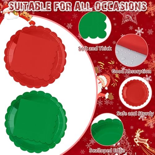 120Pcs Red and Green Plates and Napkins 7in Christmas Paper Plates - Image 4