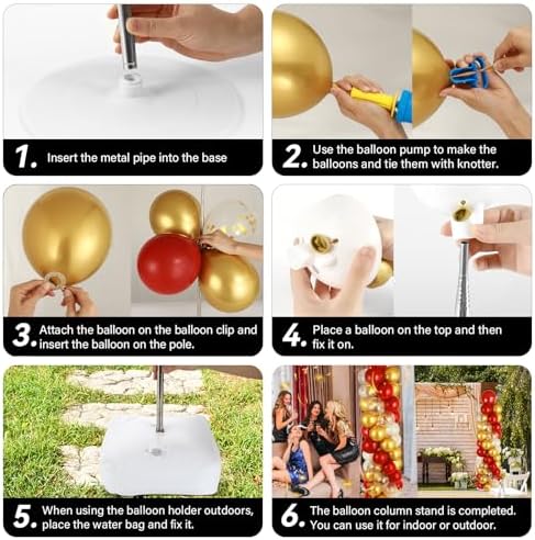 ZOIIWA 2 Sets Balloon Column Stand Kit Balloon Tower with Bases（Red Gold） - Image 5