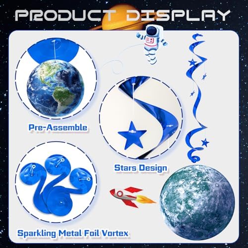 Space Themed Party Decorations - 24 Pcs Outer Space Party Hanging Swirl Decor Solar System Planets Rocket Astronaut Ceiling Steamer for Space Themed Birthday Baby Shower Party Supplies - Image 6