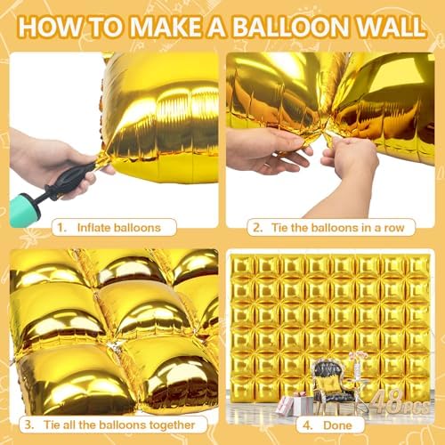 NISOCY 48PCS Metallic Gold Square Foil Balloons Wall Backdrop - Image 4