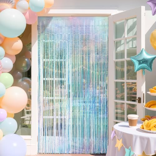 2 Pack Iridescence Party Streamers Backdrop Curtains, 3.3x8.2ft Holographic Tinsel Foil Curtain Photo Booth Props for Birthday, Wedding, Holiday Celebration, Bachelorette, Theme Decorations - Image 7