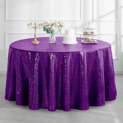 Pufogu 50" Round Purple Sequin Tablecloth Glitter Purple Table Cloths for Birthday Wedding Bridal Baby Shower Party Decorations by Pufogu