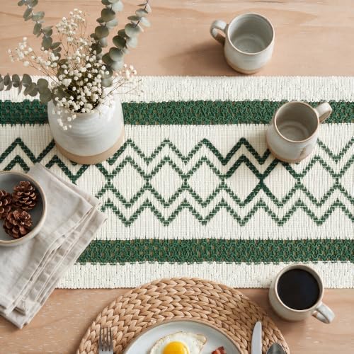 Artoid Mode Forest Green Stripe Diamond Woven Table Runner 12x36 Inch - Image 3