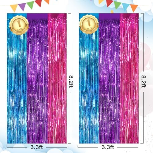 Rainbow Party Backdrop, 2Pack 3.3x8.3Ft Metallic Tinsel Foil Fringe Curtain - Image 3