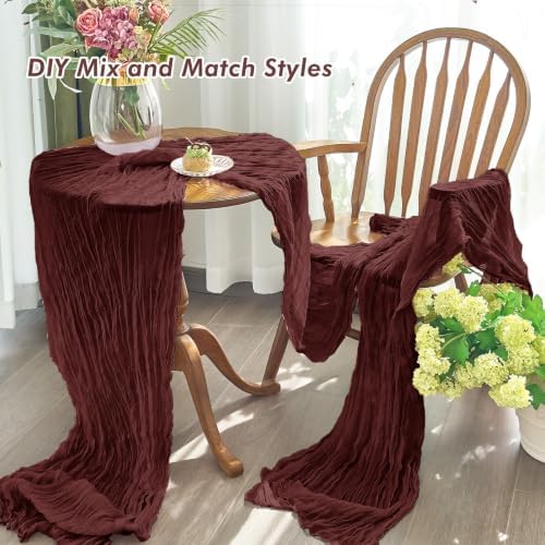 2 Pack Fall Table Runner Burgundy Red Cheesecloth for Home Christmas Party - Image 5