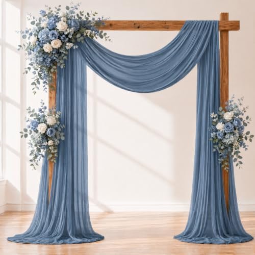 Dusty Blue Wedding Arch Draping Fabric Sheer Curtain Drapes 3 Panels | 20 ft Extra Long Shimmery Backdrop Curtains for Wedding Anniversary Party Summer Outdoor Events Drapery Photo Background by Aeviusmo