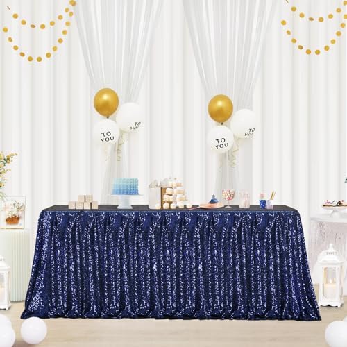 Eternal Beauty Navy Blue 90x132 Inch Nautical Party Sequin Tablecloth by EternalBeauty