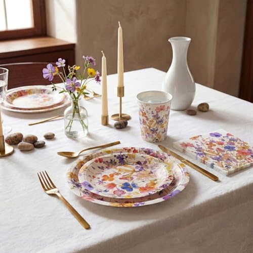 80 PCS Floral Paper Plates, Floral Wildflower Paper Plates and Napkins Party Supplies for Birthday Bridal Shower Picnic Tea Time, Serve for 20 Guests - Image 4