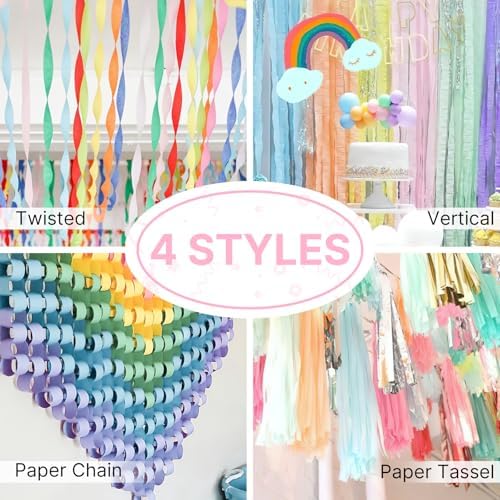 PartyWoo Pastel Rainbow Crepe Paper 4pcs 328 FT Colorful Streamers - Image 5