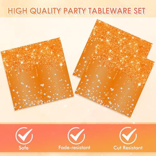 40 PCS Orange Birthday Decorations - Diamond Theme Birthday Tableware Party Supplies Include Orange Plates and Napkins for Women Men Party Supplies - Image 3