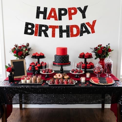 BEISHIDA Pre-Strung Black Red Happy Birthday Banner Party Sign Decoration - Image 6