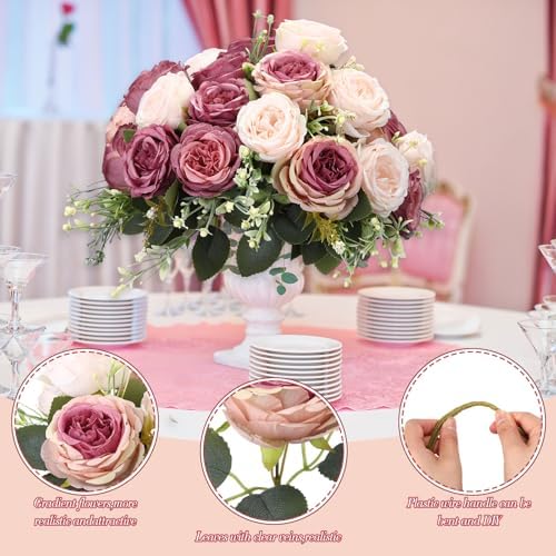 Geosar 16 Bundles Artificial Peonies Flowers,Dusty Pink, Dusty Rose - Image 3