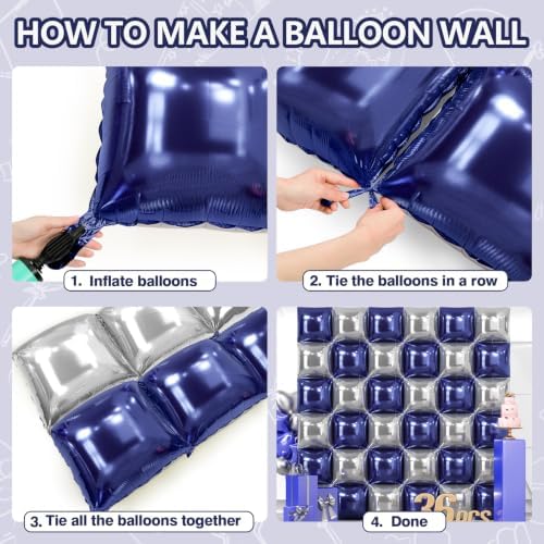 NISOCY 36PCS Navy Blue and Silver Square Foil Balloons Wall Backdrop - Image 5