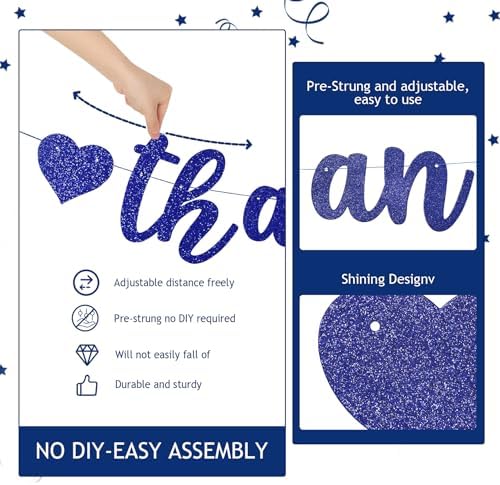 Pre-Strung You Rock Thank You For All You Do Banner - Glitter Employee Appreciation Decorations, Staff Teacher Nurse Recognition Party Supplies, Retirement Office Decor Sign, Large Cardstock Garland (Navy Blue) - Image 2