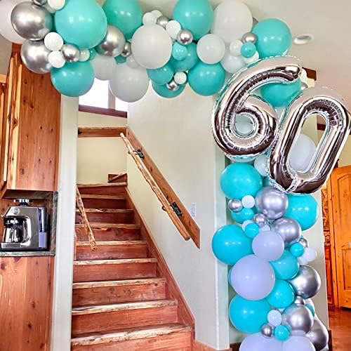 Teal Blue Silver Balloons, 50Pcs 12Inch Teal and Silver Balloons Turquoise Blue White Silver Confetti Latex Balloons for Birthday Baby Shower Party Decorations - Image 3