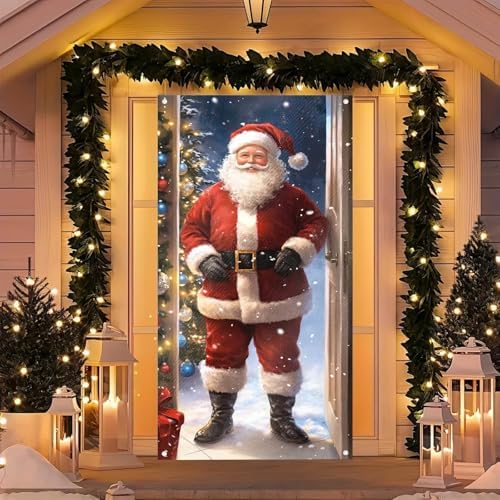 BlissYard Christmas Door Cover Pine Tree Santa 35x71 Inch Polyester - Image 3