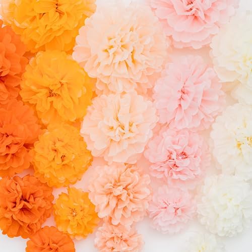 PapaKit Party Tissue Pom Pom Paper Flower Set, for Birthday Party Baby Shower Wedding Engagement Bachelorette Event Decoration ( Bright Orange Bloom, 20 Piece Set) - Image 5