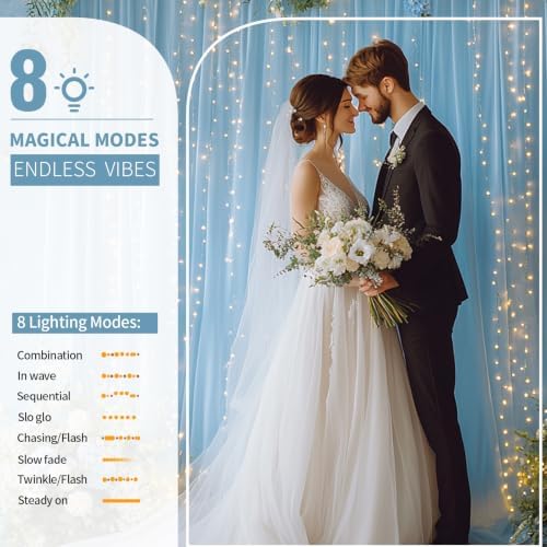 Baby Blue Tulle Backdrop Curtain with Lights for Decor, 10x10FT - Image 4