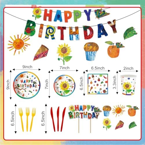 132Pcs Hungry Caterpillar Party Supplies, Hungry Caterpillar tissue Party Plates Tablecloth Banner etc Hungry Caterpillar Decorations Party for 20 Guests - Image 5