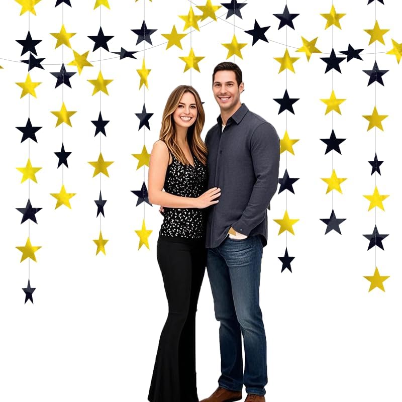 Black and Gold Shining Star Hanging Garland Black Gold Hanging Sparkling Star Streamer Glitter Bunting Banner Twinkle Backdrop for Wedding Baby Shower Birthday Decorations 40 Feet - Image 6