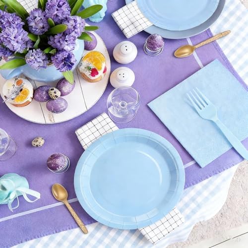 Light Blue Party Plates and Napkins, Include 7’’ Disposable Baby Blue Paper Dessert Plate Napkins Forks Party Supplies for Birthday, Baby Shower, Wedding, Picnics Party Decorations for Serves 50 - Image 3