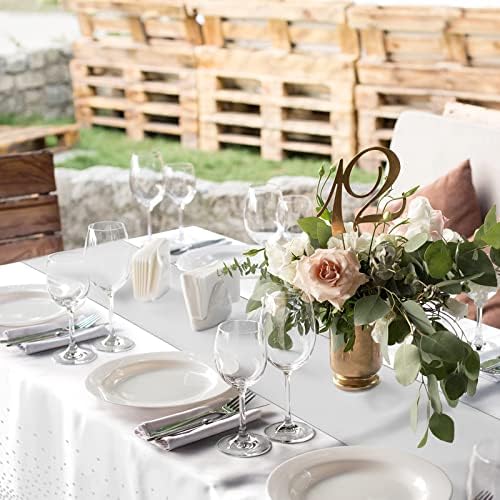 MASHAN 16Pack Disposable Plastic Tablecloths and Satin Table Runner Set White and Silver Dot Tablecloth Silver Satin Table Runner for Wedding Birthday Baby Shower Christmas New Year Party Decorations - Image 6