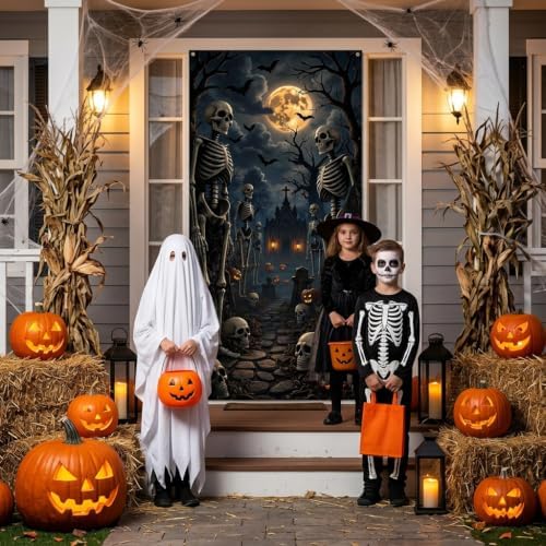 Halloween Skeleton Door Banner, Spooky Graveyard Backdrop for Front Porch - Image 7
