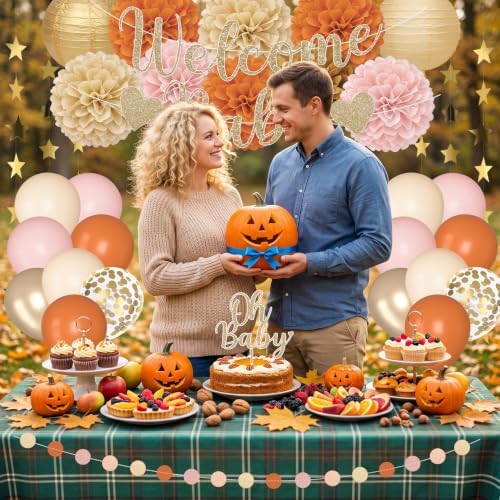 Amandir Orange Pink Fall Baby Shower Decorations Welcome Baby Banner - Image 5