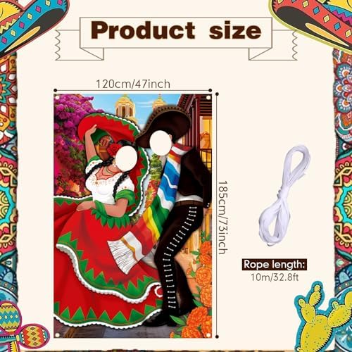 Tudomro 6 x 4 ft Mexican Couple Door Banner Photo Props Fiesta Backdrop - Image 2