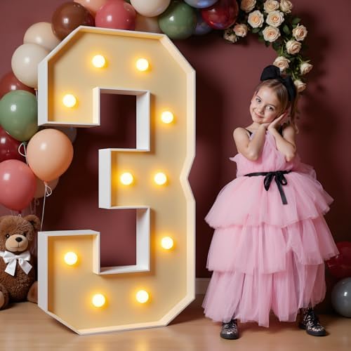 imprsv 4FT Marquee Numbers, Large Light Up Numbers 3 for 3nd Birthday Decor by Letsmakeitimpressive