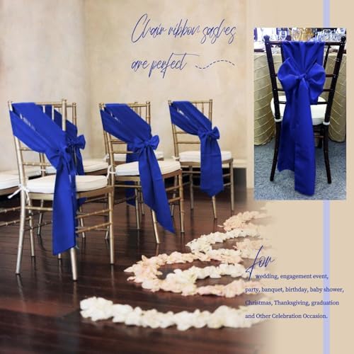 fani 120 PCS Satin Chair Sashes, 7x78 Inch, Royal Blue - Image 6