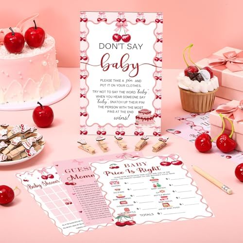 Patelai 321 Pcs Baby Shower Games Supplies, Cherry - Image 2