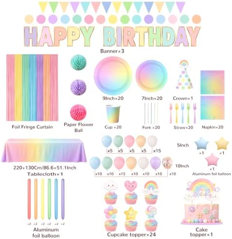 Pastel Birthday Decorations Rainbow Birthday Party Decorations Serve 20 - Image 2