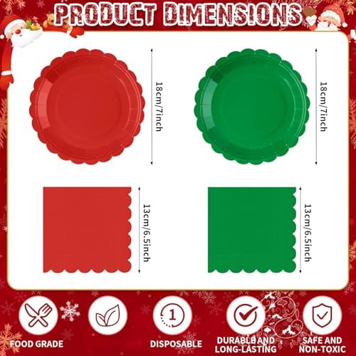 120Pcs Red and Green Plates and Napkins 7in Christmas Paper Plates - Image 2