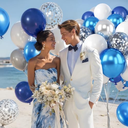 Navy Blue White Silver Balloons 50 Pcs 12 Inch - Image 3