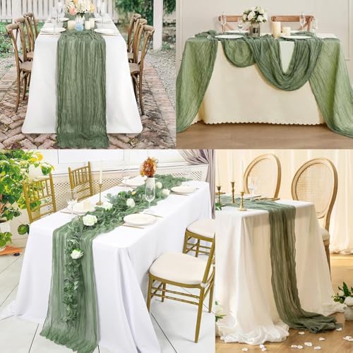 20 Pack Sage Green Cheesecloth Table Runner 10FT Rustic Gauze Fabric Cheese Cloth Table Runner for Wedding Bridal Baby Shower Table Decor 20 x 120 Inch Long Boho Sheer Birthday Party Table Decorations - Image 6