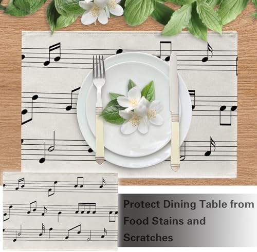 Vintage Music Sheets Placemats Set of 4, Retro Musical Notes Staff - Image 5
