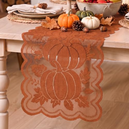 Artoid Mode Lace Jacquard Pumpkin Leaf Fall Table Runner 13x72 Inch by ArtoidMode