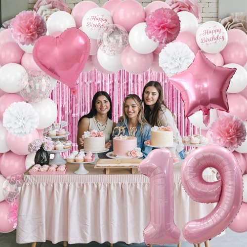 19th Birthday Decorations Girls Pink Number 19 Balloon Bow Coquette Party - Image 4