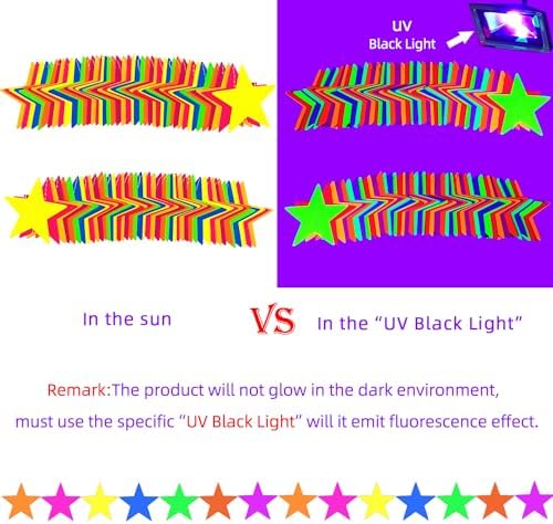 120feet UV Star Paper Neon Garland Neon Streamers Black Light Neon Decorations for Dark Glow Party UV Reactive Neon Party Favors Glow in The Dark Party Supplies for Party Wedding Birthday Banners - Image 2